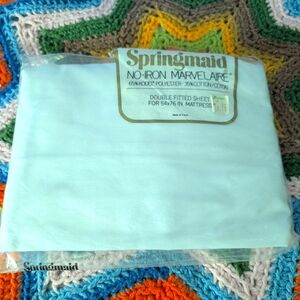Vintange 80s Springmaid Full Fitted White Sheet Pillowcases NIP Marvelaire‎